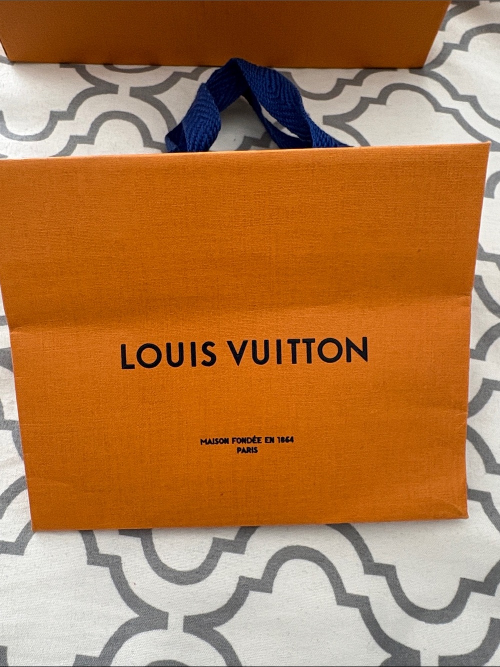 Louis Vuitton mini Orange Shopping bag with Navy Handles